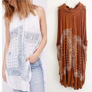 Free People $78 Good Vibes Tunic Brown Paisley Bandana Print